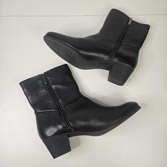 Munro Mid Calf Black Leather Boots Tyler M612781 WM 11 Black Western Booties - Picture 5 of 10